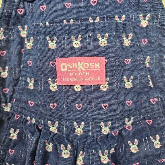 OshKosh B'gosh Girl 18 Months Vestbak Denim Overalls Bunny Rabbit Hearts Vintage - Picture 3 of 13